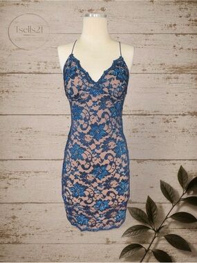 NWT Valiant Paris "Bacnaylet" Lace Crystal Mini Dress - Navy (Size L)